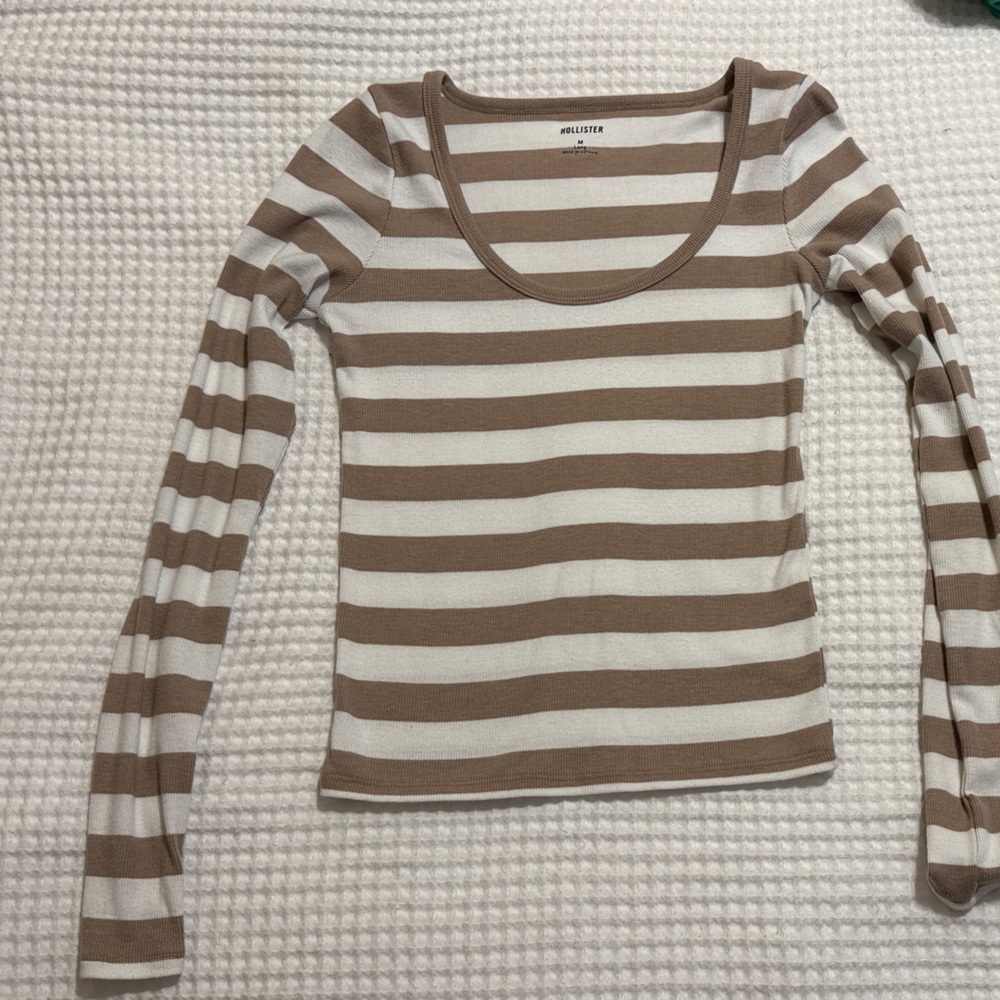 Hollister Brown and White Striped Blouse